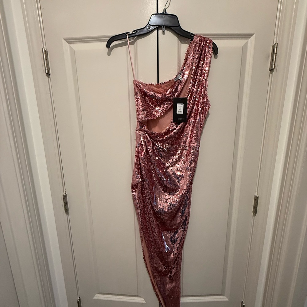 Fashion Nova Asymmetrical Pink Sequin Dress